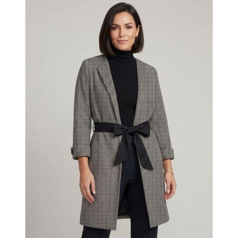 New Sandro Ferrone Lola Striped Belted Trench Coat Women's Size Medium
